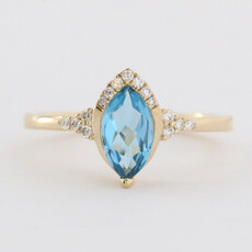American Jewelry 14k Yellow Gold 1.2ct Blue Topaz .10ctw Diamond Accent Marquise Ring