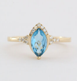 American Jewelry 14k Yellow Gold 1.2ct Blue Topaz .10ctw Diamond Accent Marquise Ring
