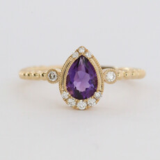 American Jewelry 14k Yellow Gold .69ct Amethyst .13ctw Diamond Accent Pear Beaded Ring