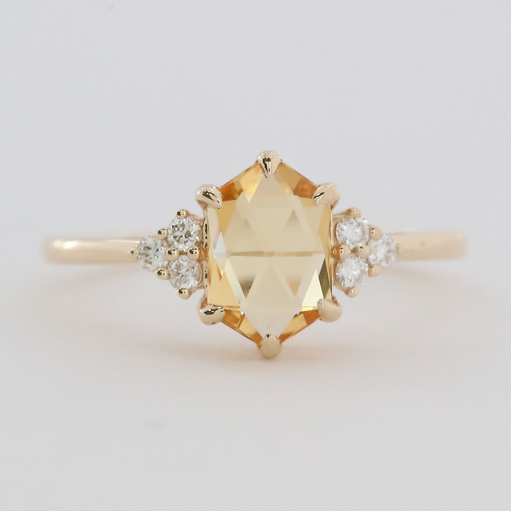 American Jewelry 14k Yellow Gold 1.09ct Citrine .12ctw Diamond Accent Hexagon Ring
