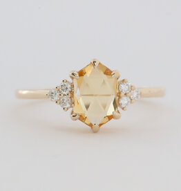 American Jewelry 14k Yellow Gold 1.09ct Citrine .12ctw Diamond Accent Hexagon Ring