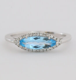 American Jewelry 14k White Gold 1.35ct Marquise Blue Topaz .11ctw Diamond Halo East to West Ring