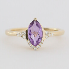 American Jewelry 14k Yellow Gold 1.2ct Amethyst .10ctw Diamond Accent Marquise Ring