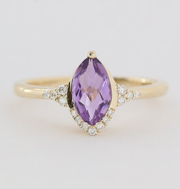 American Jewelry 14k Yellow Gold 1.2ct Amethyst .10ctw Diamond Accent Marquise Ring