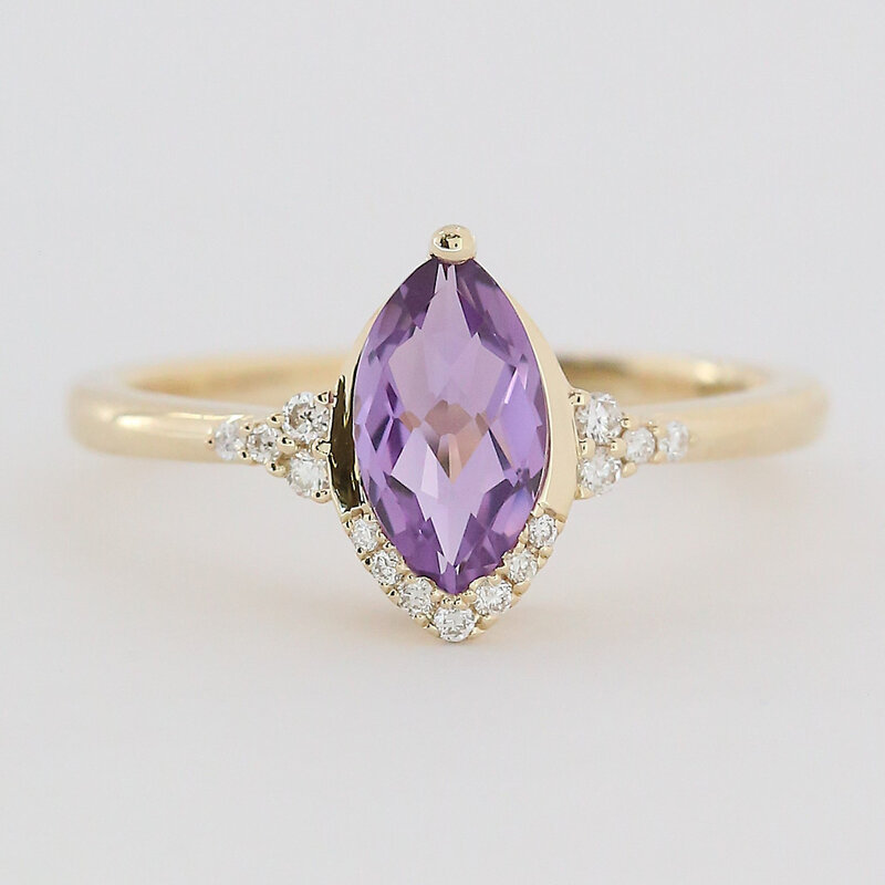 American Jewelry 14k Yellow Gold 1.2ct Amethyst .10ctw Diamond Accent Marquise Ring