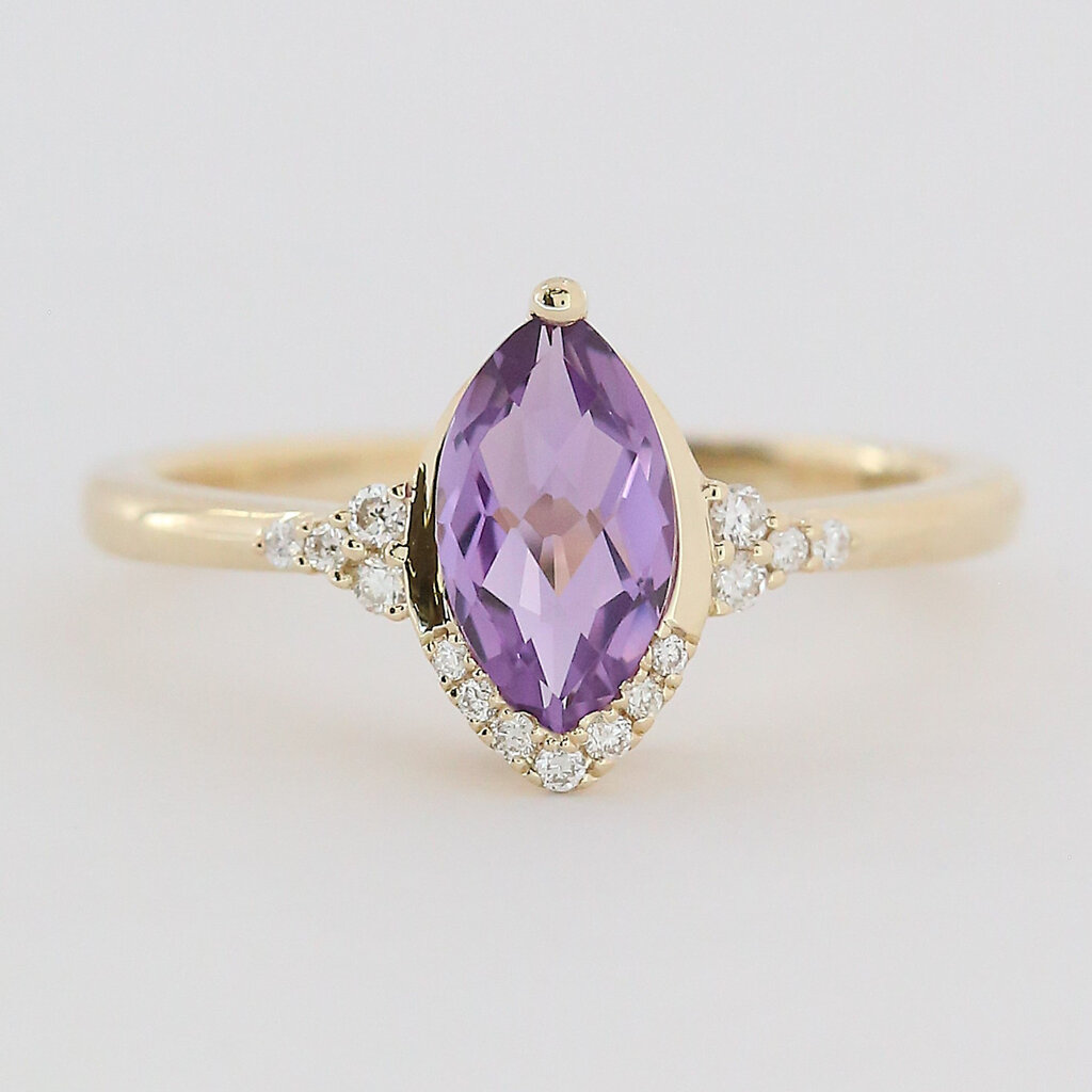 American Jewelry 14k Yellow Gold 1.2ct Amethyst .10ctw Diamond Accent Marquise Ring