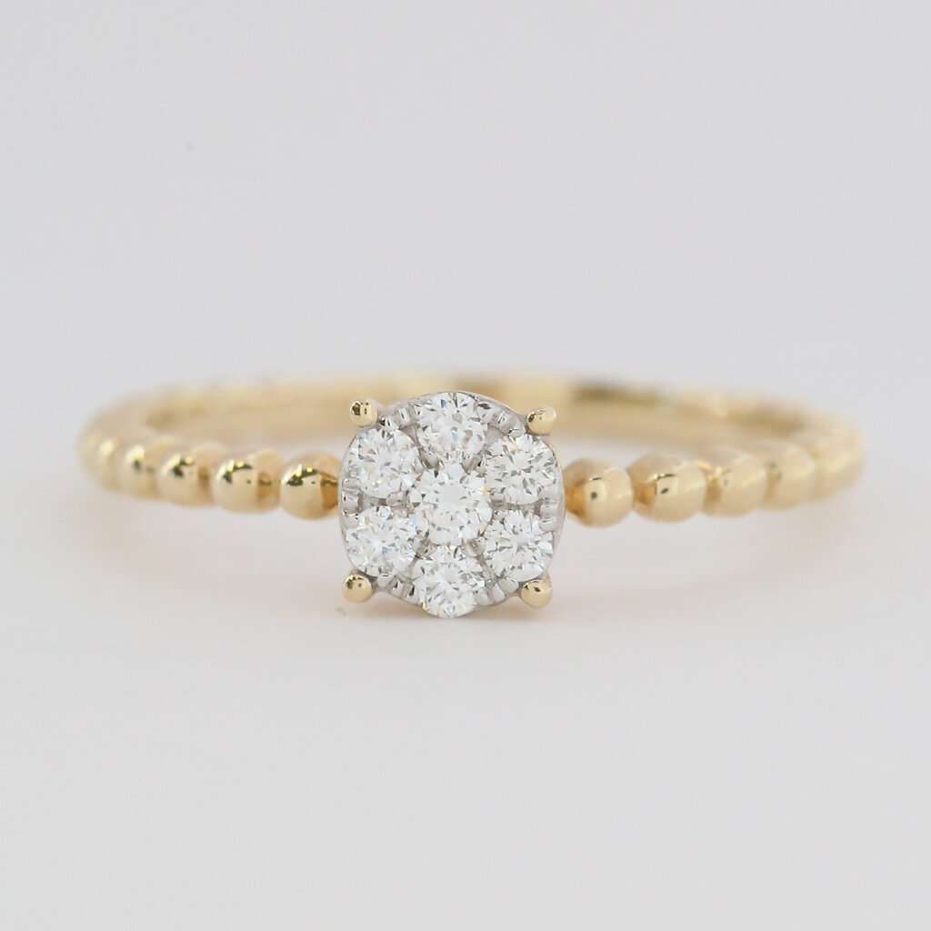 American Jewelry 14k Yellow Gold .17ctw Diamond Beaded Cluster Ring