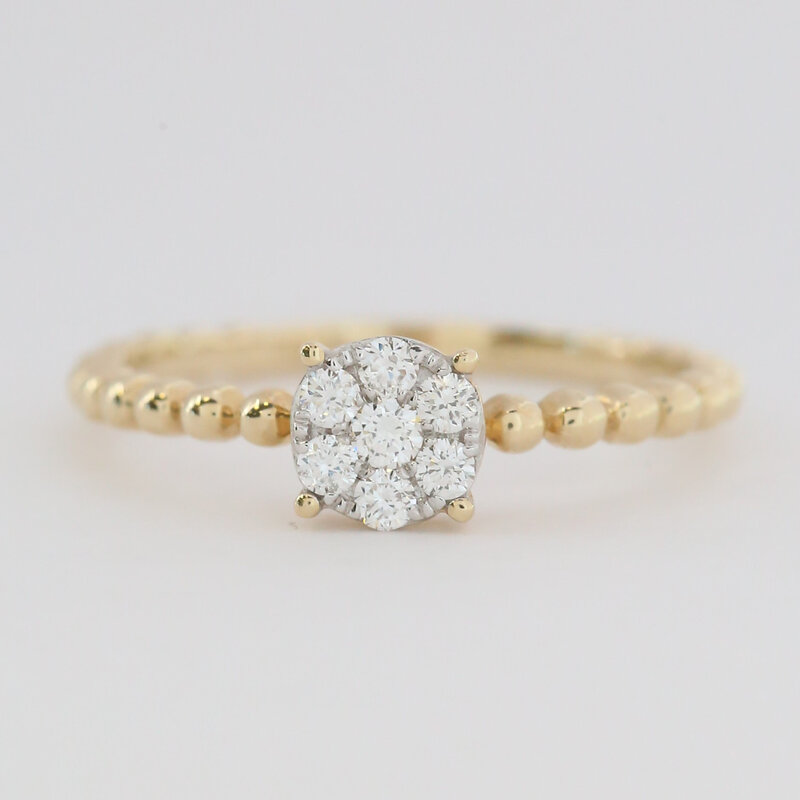 American Jewelry 14k Yellow Gold .17ctw Diamond Beaded Cluster Ring