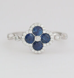 American Jewelry 14k White Gold .17ctw Diamond .21ctw Sapphire Clover Halo Ring