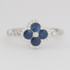 American Jewelry 14k White Gold .17ctw Diamond .21ctw Sapphire Clover Halo Ring