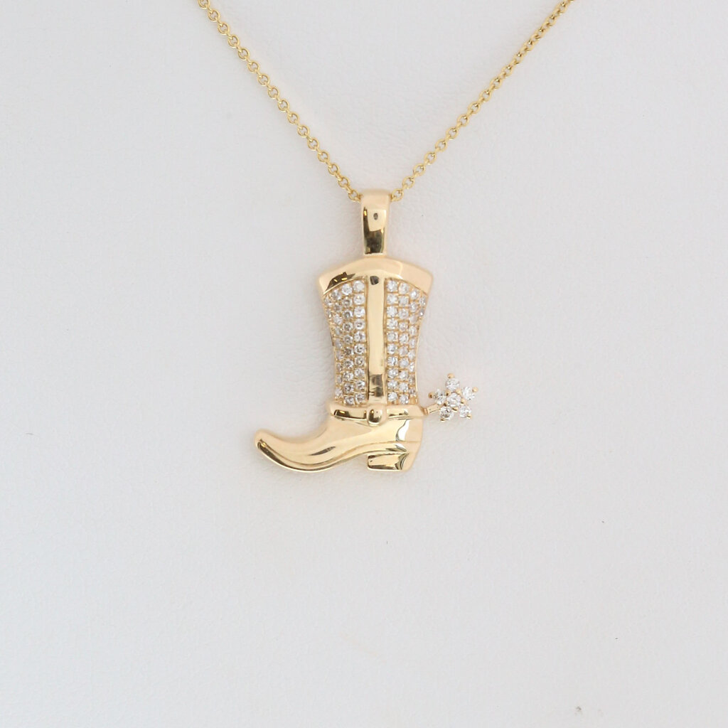American Jewelry 14k Yellow Gold .20ctw Diamond Cowboy Boot Necklace