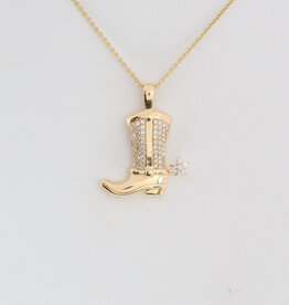 American Jewelry 14k Yellow Gold .20ctw Diamond Cowboy Boot Necklace