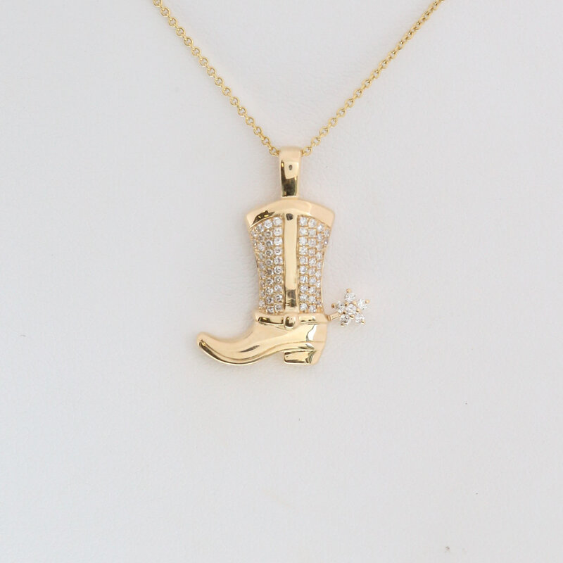 American Jewelry 14k Yellow Gold .20ctw Diamond Cowboy Boot Necklace