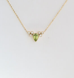 American Jewelry 14k Yellow Gold .36ct Peridot .07ctw Diamond Accent Pear Milgrain Necklace