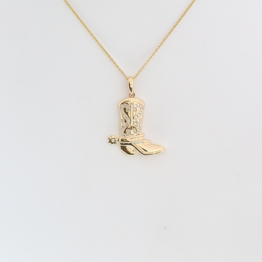 American Jewelry 14k Yellow Gold .20ctw Diamond Cowboy Boot Necklace