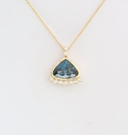 American Jewelry 14k Yellow Gold 3.9ct London Blue Topaz .13ctw Diamond Bezel Necklace