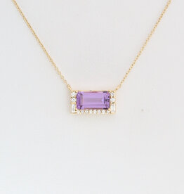 American Jewelry 14k Yellow Gold 1.25ct  Amethyst .14ctw DIamond Accent East to West Emerald Cut Necklace
