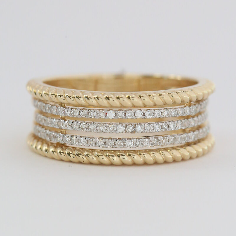 American Jewelry 14k Yellow Gold .29ctw Diamond 5 Row Twist Design Band Ring