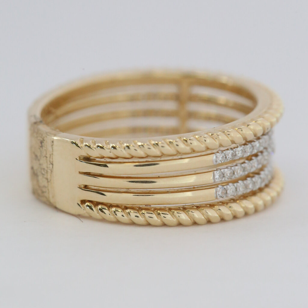 American Jewelry 14k Yellow Gold .29ctw Diamond 5 Row Twist Design Band Ring