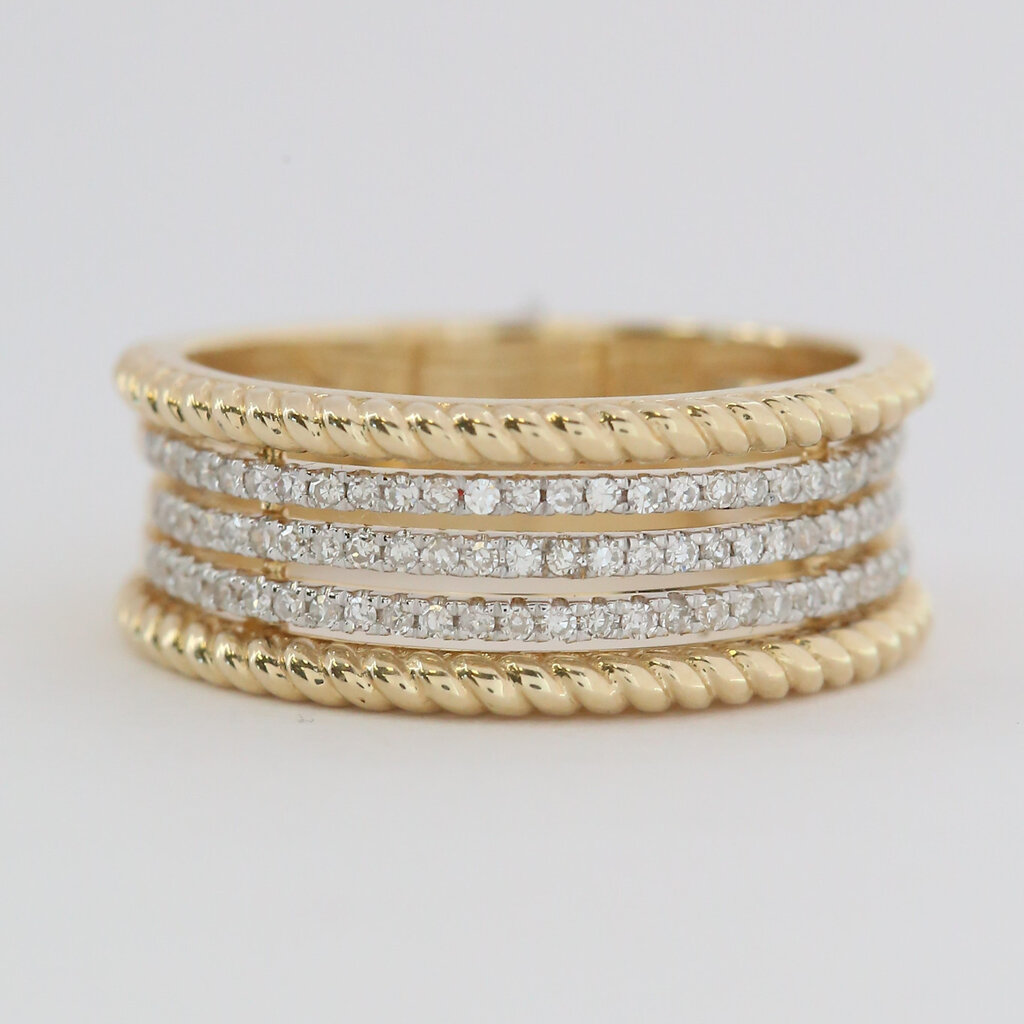 American Jewelry 14k Yellow Gold .29ctw Diamond 5 Row Twist Design Band Ring