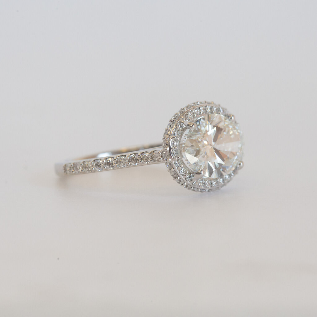 American Jewelry 14k White Gold 3.61ctw (3.01 IGI Center G/SI1) East to West Double Edge Halo Diamond Shank Engagement Ring (Size 6.5)