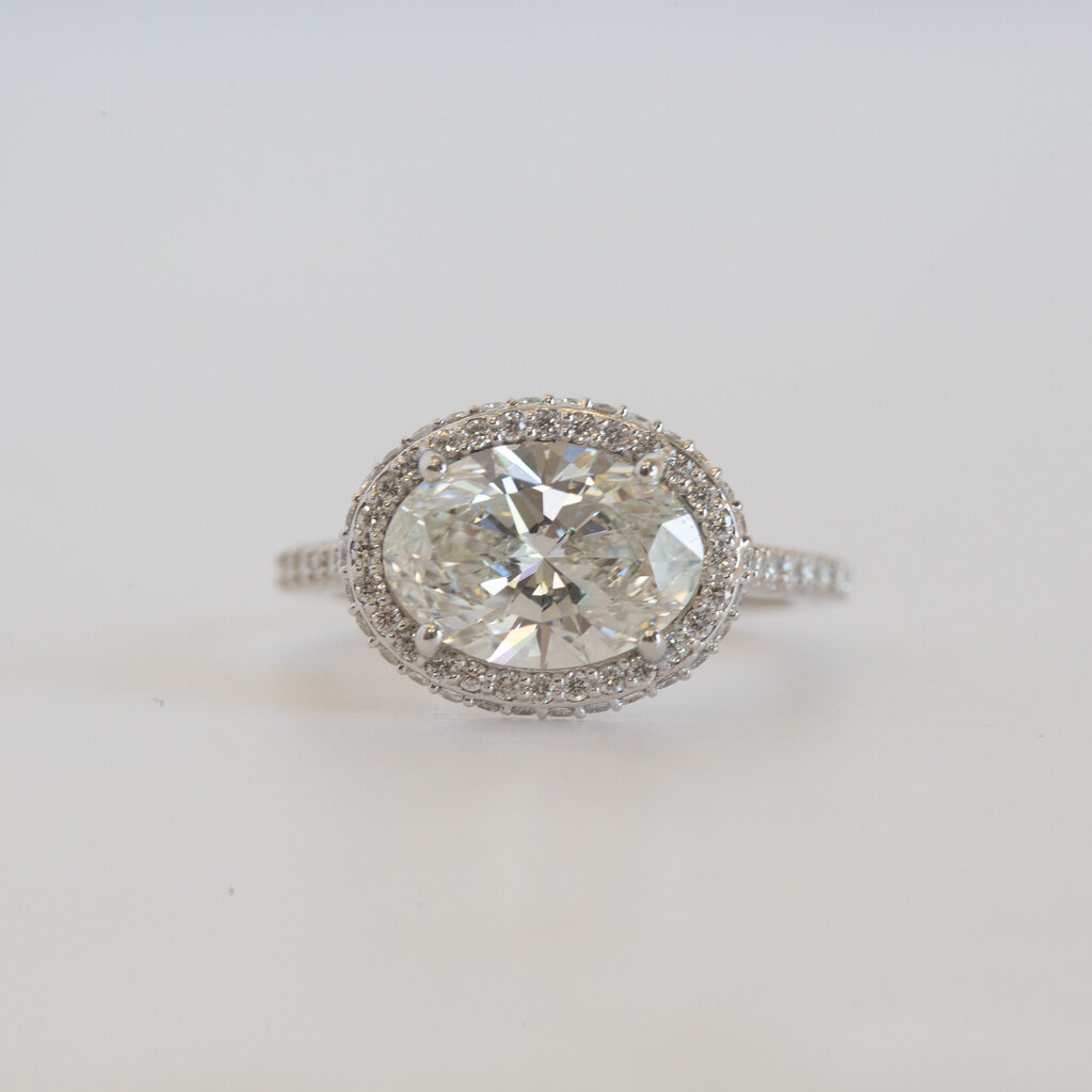 American Jewelry 14k White Gold 3.61ctw (3.01 IGI Center G/SI1) East to West Double Edge Halo Diamond Shank Engagement Ring (Size 6.5)