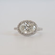 American Jewelry 14k White Gold 3.61ctw (3.01 IGI Center G/SI1) East to West Double Edge Halo Diamond Shank Engagement Ring (Size 6.5)