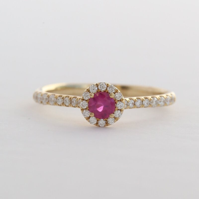 American Jewelry 14k Yellow Gold .19ctw Diamond Ruby Halo Ring