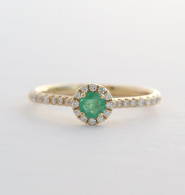 American Jewelry 14k Yellow Gold .19ctw Diamond & Emerald Halo Ring