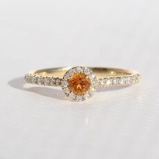 American Jewelry 14k Yellow Gold .19ctw Citrine Diamond Round Halo Ring