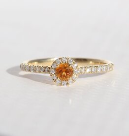 American Jewelry 14k Yellow Gold .19ctw Citrine Diamond Round Halo Ring