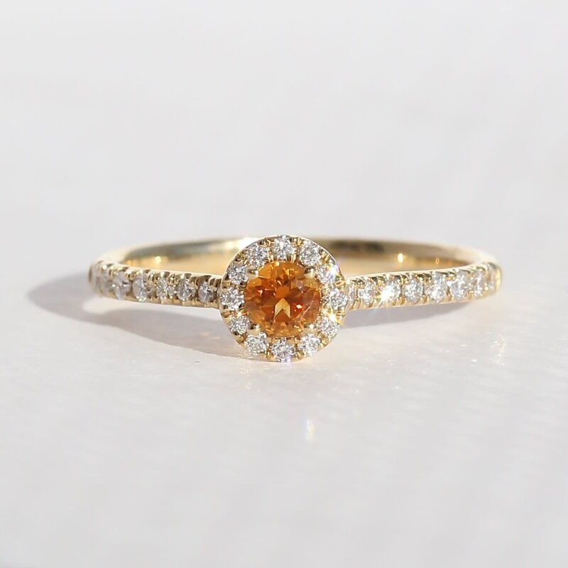 American Jewelry 14k Yellow Gold .19ctw Citrine Diamond Round Halo Ring