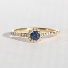 American Jewelry 14k Yellow Gold .19ctw Diamond & Sapphire Round Halo Ring