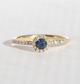 American Jewelry 14k Yellow Gold .19ctw Diamond & Sapphire Round Halo Ring