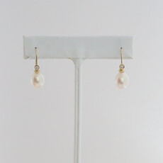 American Jewelry 14k Yellow Gold .10ct Diamond Accent Akoya Pearl Dangle Earrings