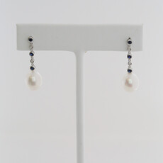 American Jewelry 14k White Gold .19ctw Sapphire .03ctw Diamond Accent Akoya Pearl Dangle Earrings