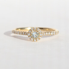 American Jewelry 14k Yellow Gold .19ctw Diamond & Aquamarine Round Halo Ring