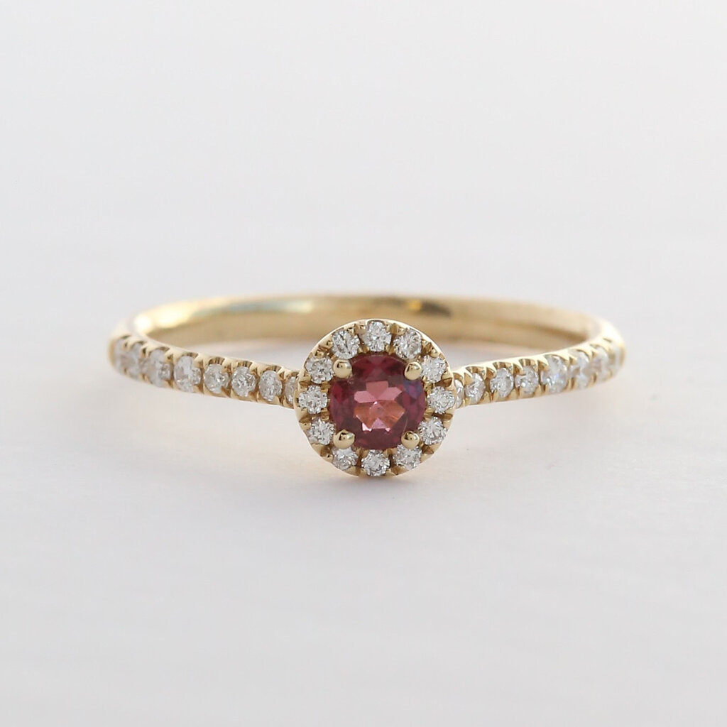 American Jewelry 14k Yellow Gold .19ctw Diamond & Garnet Round Halo Ring