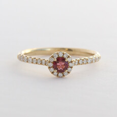 American Jewelry 14k Yellow Gold .19ctw Diamond & Garnet Round Halo Ring
