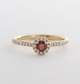 American Jewelry 14k Yellow Gold .19ctw Diamond & Garnet Round Halo Ring