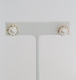 American Jewelry 14k Yellow Gold .34ctw Diamond Akoya Pearl Halo Stud Earrings