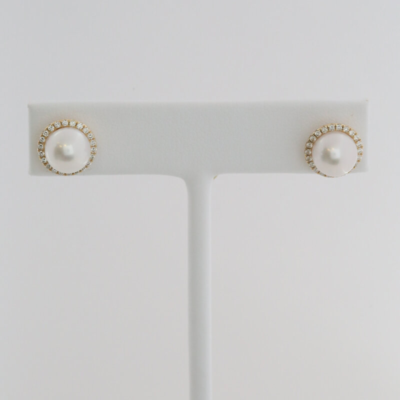 American Jewelry 14k Yellow Gold .34ctw Diamond Akoya Pearl Halo Stud Earrings