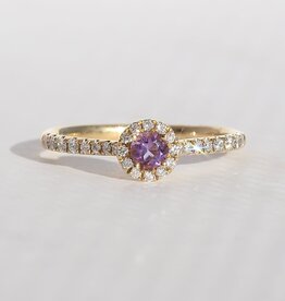 American Jewelry 14k Yellow Gold .19ctw Amethyst Round Halo Ring