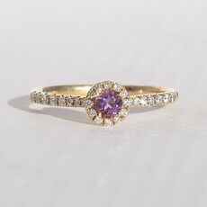 American Jewelry 14k Yellow Gold .19ctw Amethyst Round Halo Ring