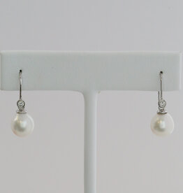 American Jewelry 14k White Gold .10ctw Diamond Accent Akoya Pearl Dangle Earrings