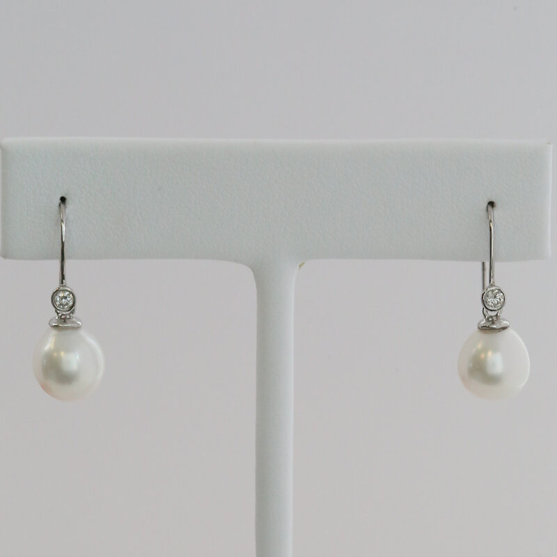 American Jewelry 14k White Gold .10ctw Diamond Accent Akoya Pearl Dangle Earrings