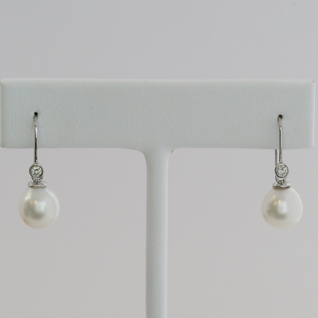 American Jewelry 14k White Gold .10ctw Diamond Accent Akoya Pearl Dangle Earrings