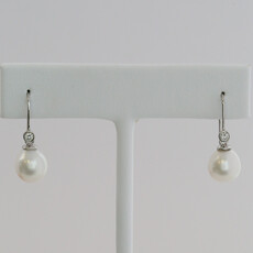 American Jewelry 14k White Gold .10ctw Diamond Accent Akoya Pearl Dangle Earrings