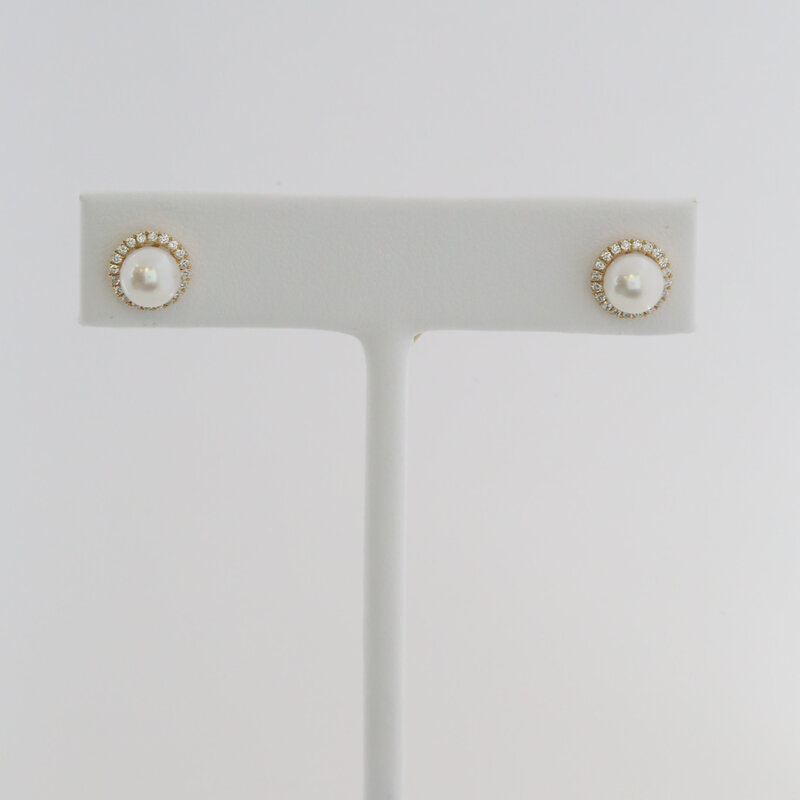 American Jewelry 14k Yellow Gold .19ctw Diamond Akoya Pearl Stud Earrings