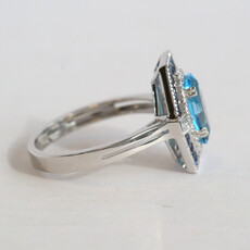 American Jewelry 14k White Gold 1.58ct Blue Topaz .35ctw Sapphire .19ctw Diamond Hexagon Ring